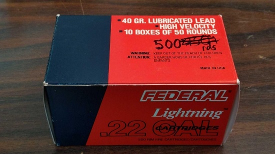 500 Rounds Federal Lighting .22 40gr Lubricated Lead HV