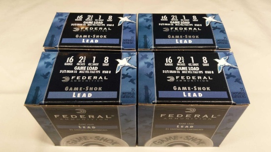 Federal 100 Rounds 16 Ga 2-3/4" 1oz 8 Shot Lead Game Shok