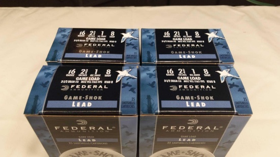 Federal 100 Rounds 16 Ga 2-3/4" 1oz 8 Shot Lead Game Shok