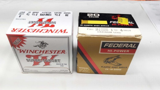 Winchester Target 7/8oz. 8 Shot (25) & Federal Hi-Power 4 Shot (25) 20 Ga 2-3/4" Shotgun Shells