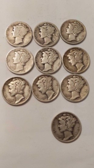 Mercury Dime Lot - 1918, 28,35, 35, 36,37,38,42, 43 & 43