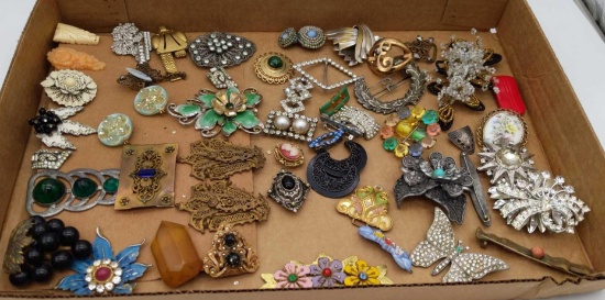 Costume Jewelry Pins Scarf Clips Lot