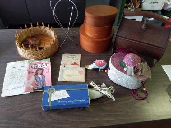 Sewing box , scissors, hat stand