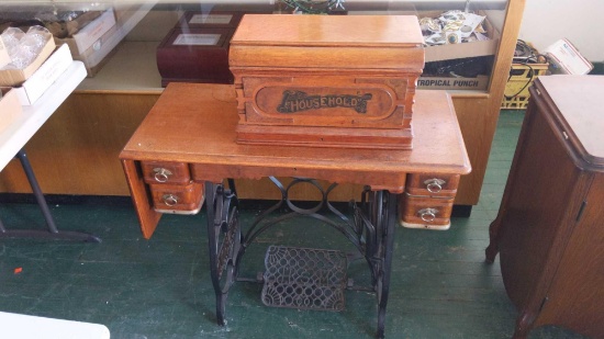 Vintage Household Sewing Machine/Cabinet 36"x17"x41" (box cover loose)