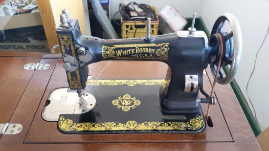 White Rotary Sewing Machine in Cabinet 24"x18"x31"