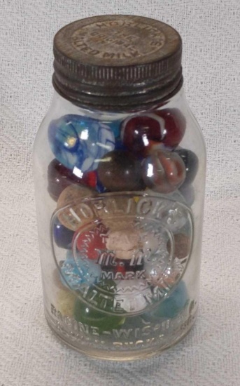 Marbles in Horlick's Malted Milk Bottle
