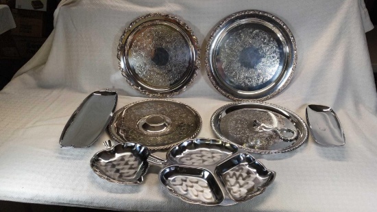 Silver plate & Stainless Serving Trays (Rogers Victorian Rose & Oneida)