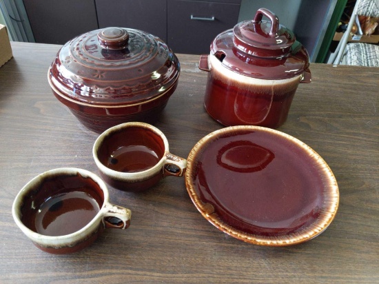 Bean pots and plate ,two bowls