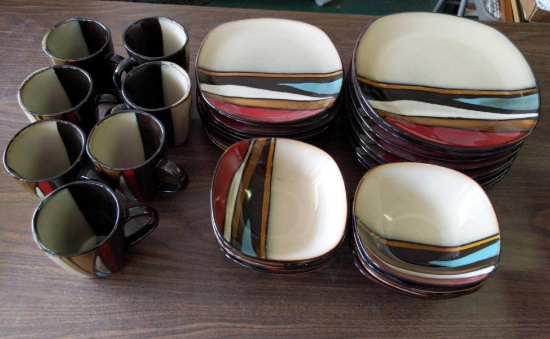 Elite Dish set 8 dinner plates, 8 salad plates, 8bowls,7cups