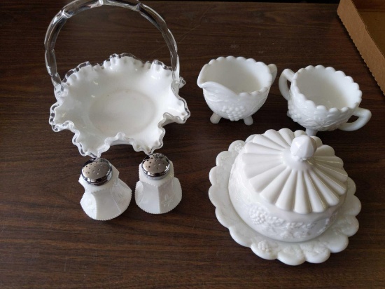 Milk glass, fenten bowl lot