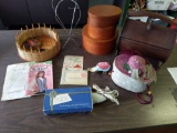 Sewing box , scissors, hat stand