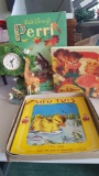 The 3 bears wall plaque, animal clock, perri book w/repaired spine, sifo toys 2 pack puzzle