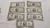 Silver Certificate 1957A, Red Seal $2 1928G & 5-$2 Bill lot (1976,2003 &09)