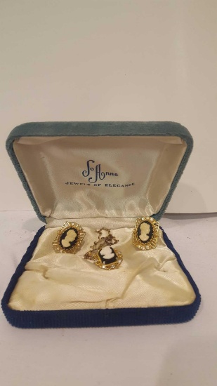 Coro Cameo Necklace and earring set