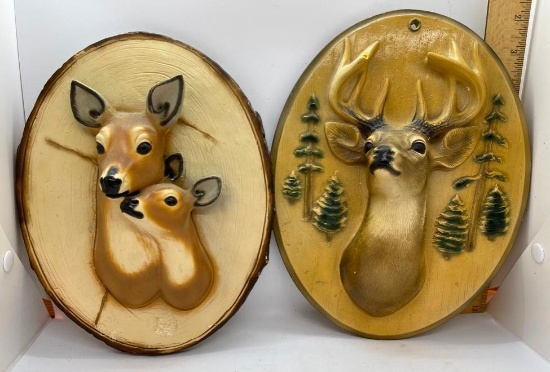 Deer Family Chalkware wall plaques