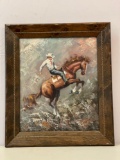 Sculpted Oil Painting Cowboy And Horse Framed Painting