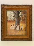Vintage Frame-Children Playing Framed Print