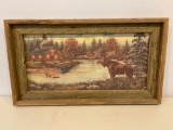 Barn Wood Framed Cabin With Moose Picture
