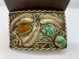 Belt Buckle with Tiger's Eye and Turquoise