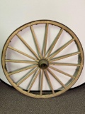 Vintage Wood Wagon Wheel with Steel Exterior