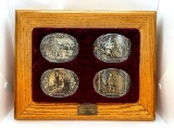 Award Designs Medals belt buckle Display set of 4 framed