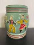 Vintage Red Wing Dutch Dancing Peasants Cookie Jar, lid repaired, 8.5