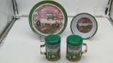 John Deere Gibson Plastic Plate & bowl w/JD Tin Salt & Pepper