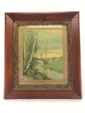 George Howell Gay Print ?The Meadow Brook? in Antique Frame