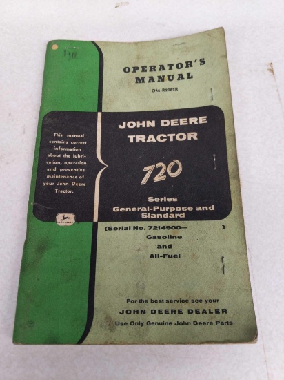 JOHN DEERE TRACTOR 720 SERIES GENERAL PURPOSE AND STANDARD SERIAL NUMBER 721-4900 GASOLINE AND ALL