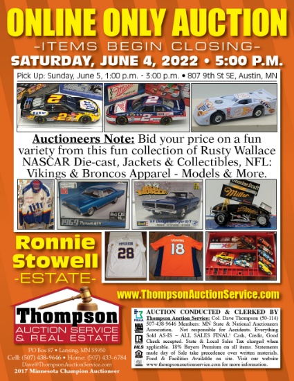 RONNIE STOWELL ONLINE ONLY NASCAR & MORE AUCTION
