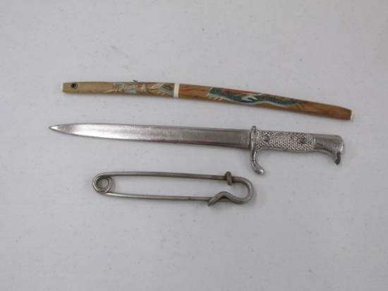 PAIR OF LETTER OPENERS AND SAFETY PIN