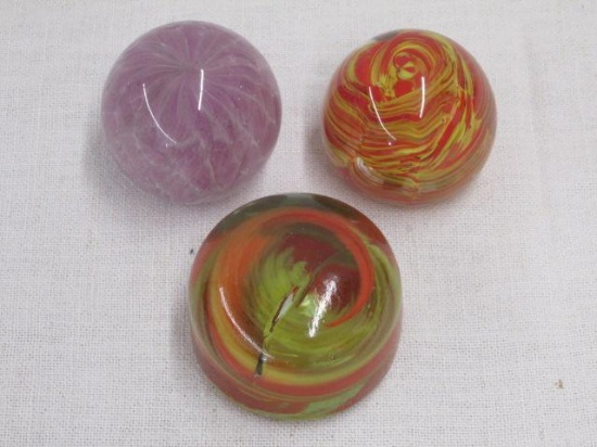 GLASS PAPERWEIGHTS- ONE HAS INTERIOR CRACK