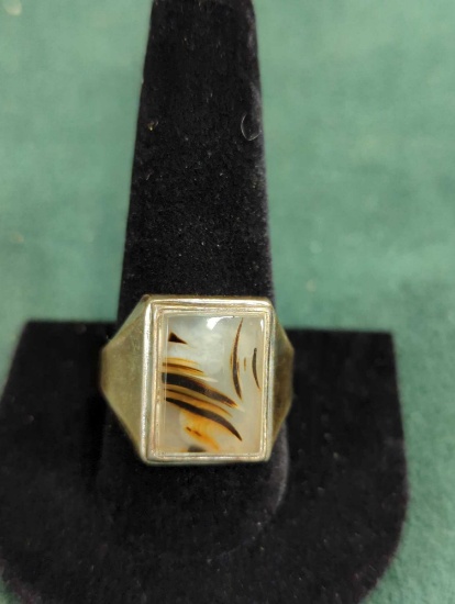 STERLING RING AGATE STONE SZ11 / 9.3 G