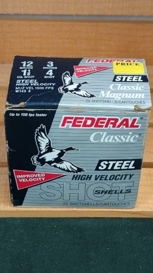 FEDERAL CLASSIC STEEL 12GA, 3", 1- 1/8-IN, FOUR SHOT, 25 ROUNDS