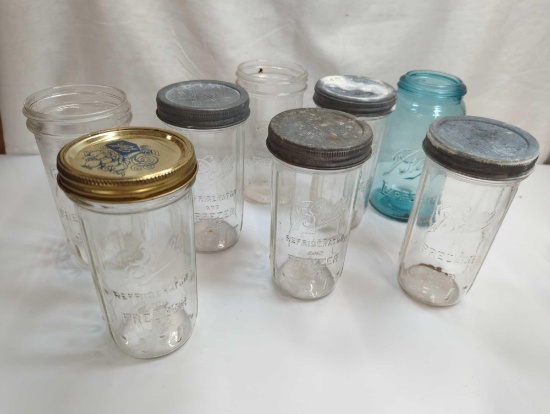 BALL JARS SOME WITHOUT LIDS , REFRIGERATOR AND FREEZER GREEN BALL #10