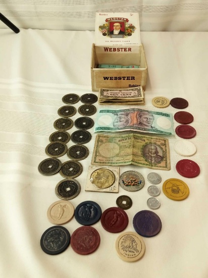VINTAGE TOKENS &CHIPS FOREIGN MONEY AND COINS