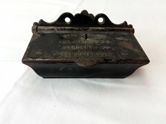 WALL MOUNT CAST IRON MATCH HOLDER.5"X2 1/2" SARGENT &CO.NEW HAVEN CONN.