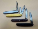 LOT OF 4 SOLID COLOR HANDLE POCKET KNIVES