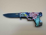 AMERICAN FLAG GUN HANDLE KNIFE 3.5