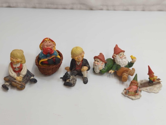 CANDY DESIGNS NORWAY GNOMES,GIRL WITH INSTRUMENT, BOY WITH CAT, LAYING DOWN, AND SITTING UP GNOMES