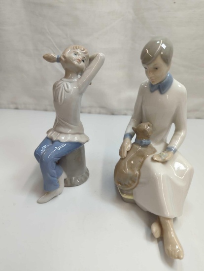 ZAPHIR FIGURINE LADY WITH CAT, DUNCAN DESIGNS GIRL STRETCHING
