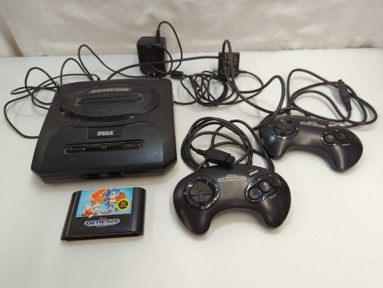 SEGA GENESIS GAME SYSTEM WITH CONTROLLERS AND SONIC 2 GAME UNTESTED NO MANUAL NO BOX