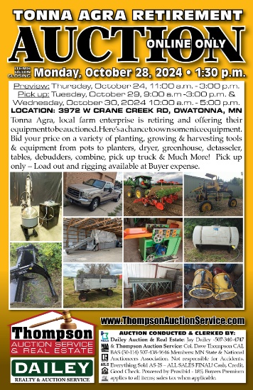 TONNA AGRA RETIREMENT ONLINE ONLY AUCTION