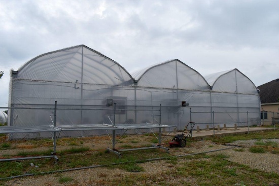 3- HERCULON 21'X144' BAY GUTTER CONNECTED GREENHOUSES - CURRENTLY DISASSEMBLED - PHOTOS ARE OF IT