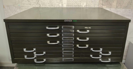 FLAT FILING CABINET GREEN METAL 41-1/4 X29X 17-3/4'