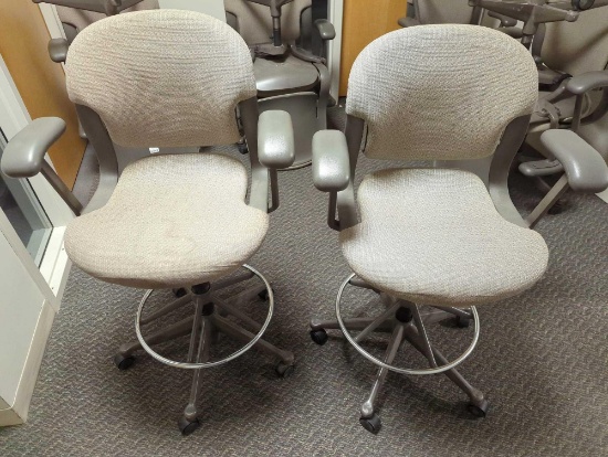 ADJUSTABLE OFFICE STOOLS ON WHEELS - PAIR 19"x20"x42"