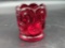 RED GLASS TOOTH PICK HOLDER MOON AND STAR PATTERN