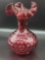FENTON CRANBERRY COIN DOT SWIRL CRIMPED RUFFLE VASE