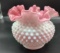 FENTON WHITE HOBNAIL VASE PEACH BLOW CRIMPED ROSE BOWL VASE