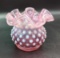 FENTON CRANBERRY RUFFLE EDGE HOBNAIL VASE